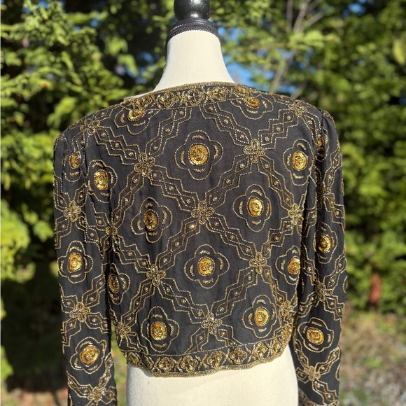 Vintage Nighy Vogue 100% Silk Hand-Beaded Jacket NWT Black & Gold Jacket Sz M - Picture 8 of 8